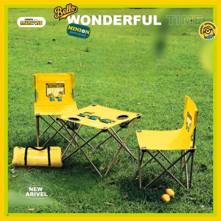 Minions Portable Folding Table and Chair Set of 4 Outdoor Picnic Folding Portable MN-ZDZY002